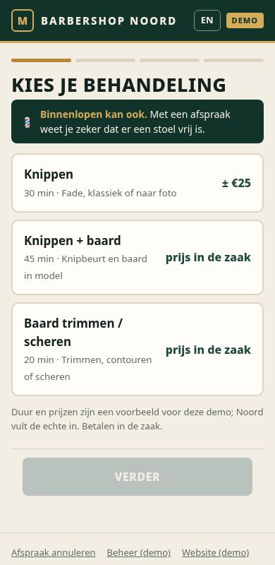 Voorbeeldontwerp boekingssysteem op telefoon