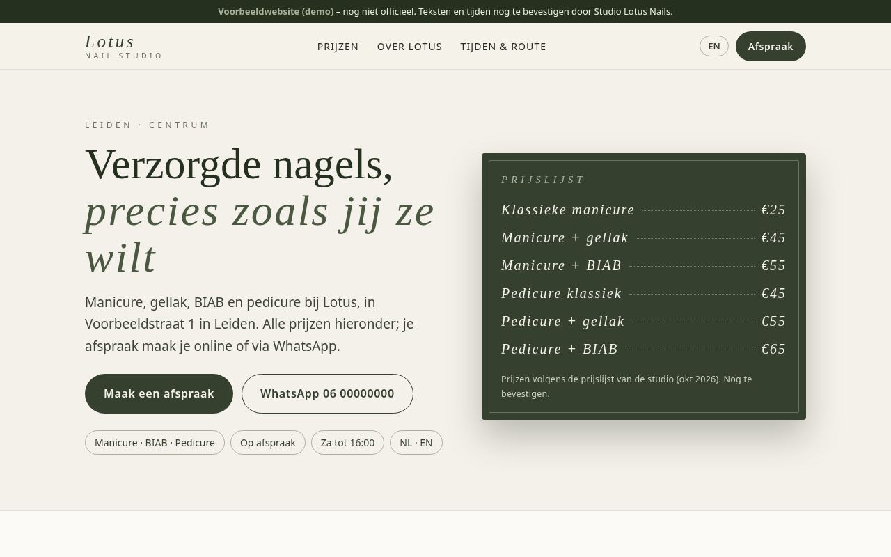 Voorbeeldontwerp website nagelstudio op computer